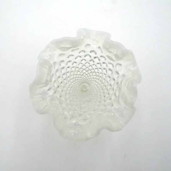 Vintage Fenton 4" Clear Hobnail Glass Miniature Vase Opalescent Ruffled Edge - Picture 3 of 7